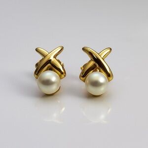 ✨ NIB Vintage Van Dell 14K Gold Japanese Akoya Pearl Earrings Mid-Century Studs